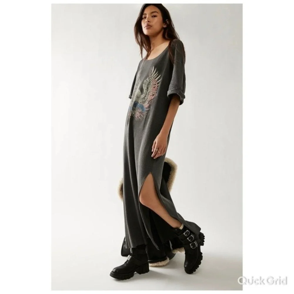 Free People x Vintage Souls Eagle Graphic Waffle Knit Maxi Dress Medium